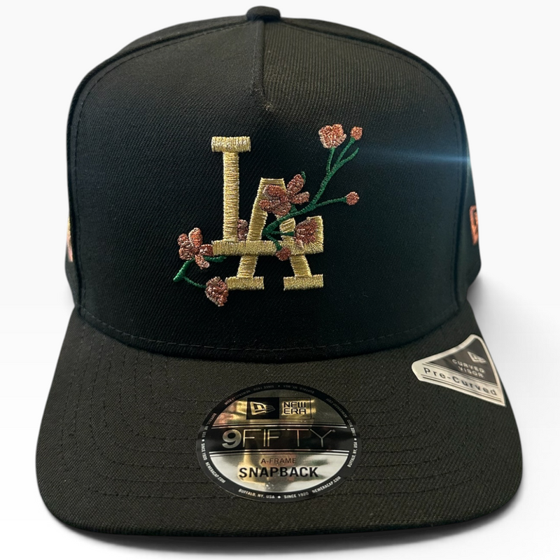 Los Angeles Dodgers Floral Black & Gold New Era 9FIFTY A-Frame snapback hat - side view