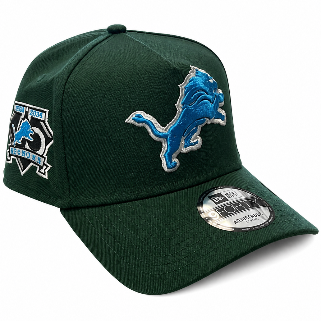 Detroit Lions dark green New Era 9FORTY A-Frame snapback hat - side view