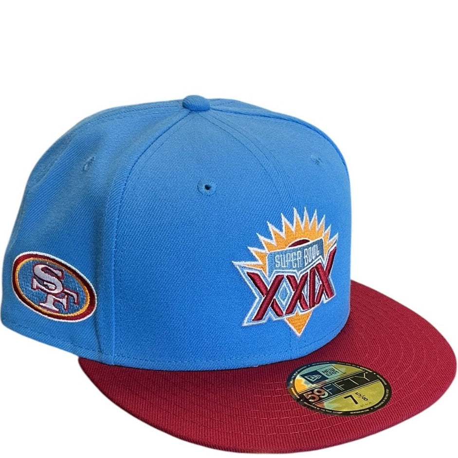 San Francisco 49ers Blue & Red Super Bowl XXIX New Era 59FIFTY fitted hat - back view