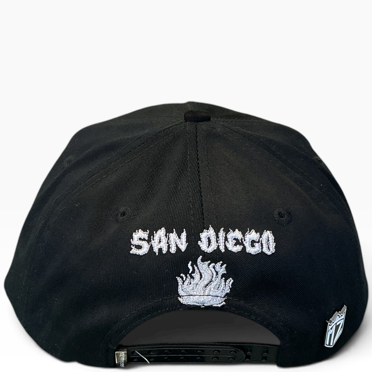 Padres flame snapback with silver flame embroidery - side view