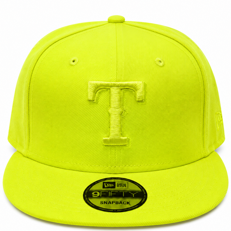 Texas Rangers New Era 9FIFTY neon lime tonal snapback hat - front view