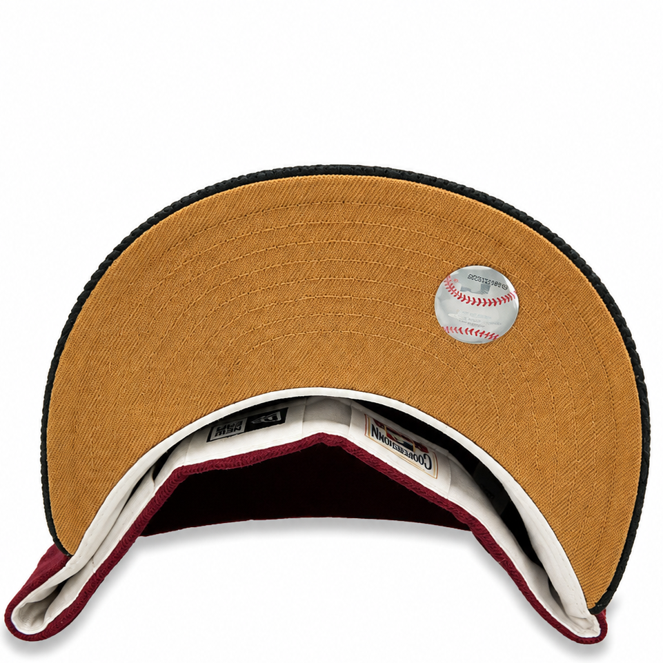 Minnesota Twins burgundy/black corduroy New Era 59FIFTY fitted hat - back view