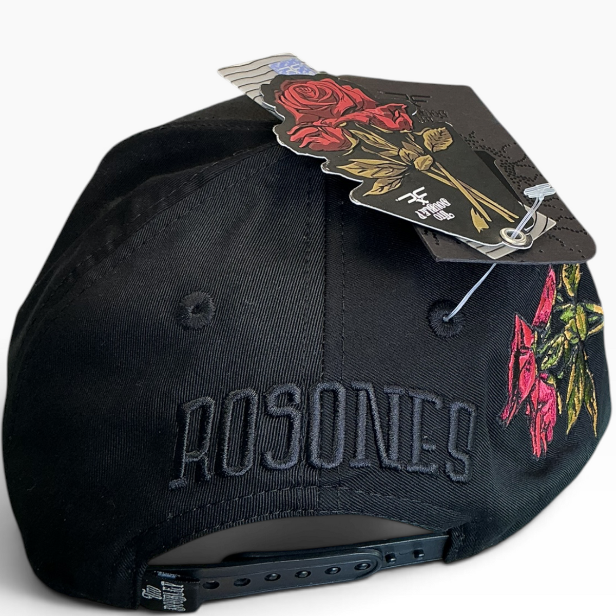 PP roses hat with red rose embroidery - side view