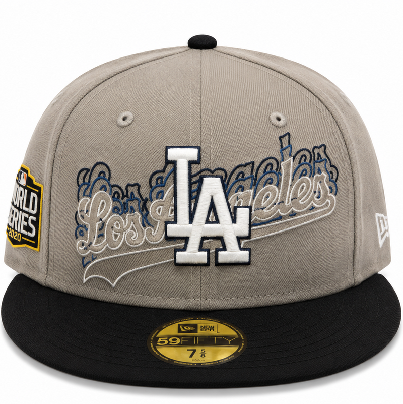 Los Angeles Dodgers gray/black New Era 59FIFTY fitted hat - front view