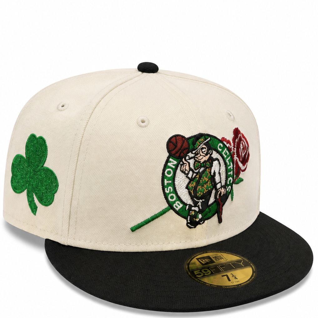 Boston Celtics Cream / Black New Era 59FIFTY fitted hat - front view