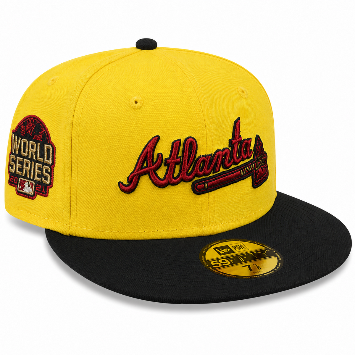 Atlanta Braves Yellow/Black New Era 59FIFTY fitted hat - front view