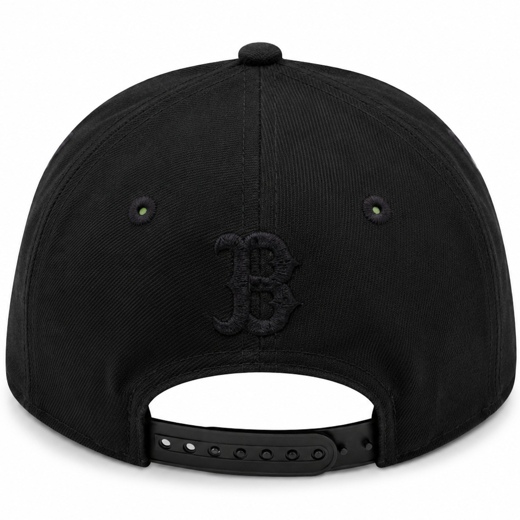 New Era Boston Red Sox 9FORTY A-Frame black flame cap with white B logo - front view