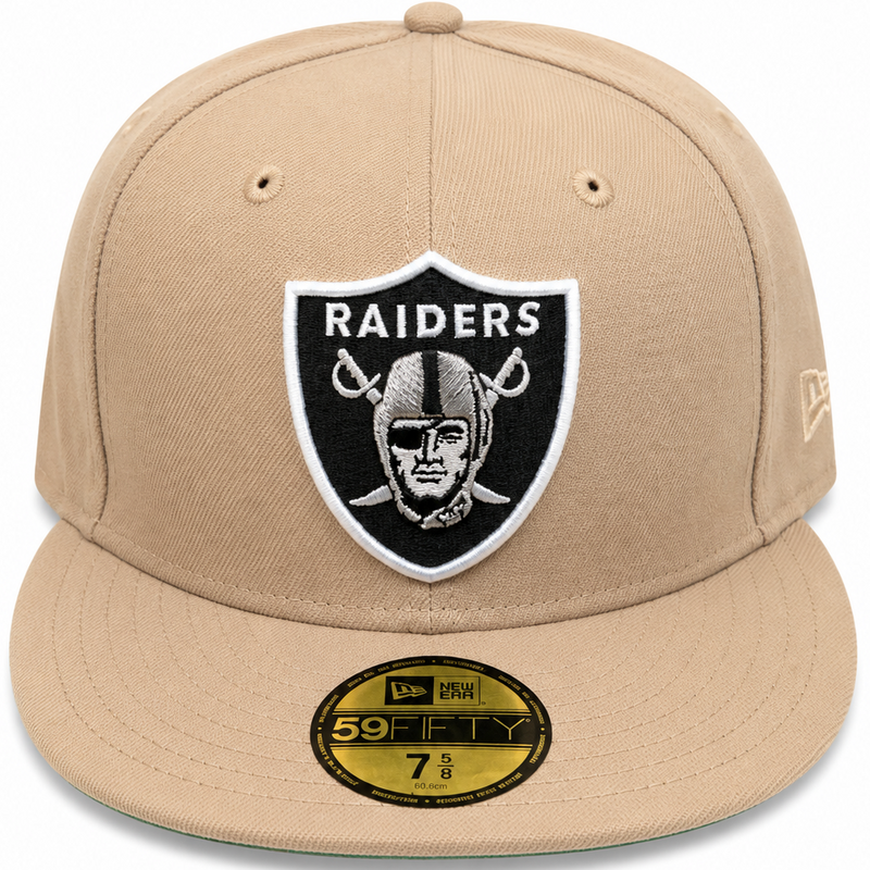 Las Vegas Raiders tan New Era 59FIFTY fitted hat - side view