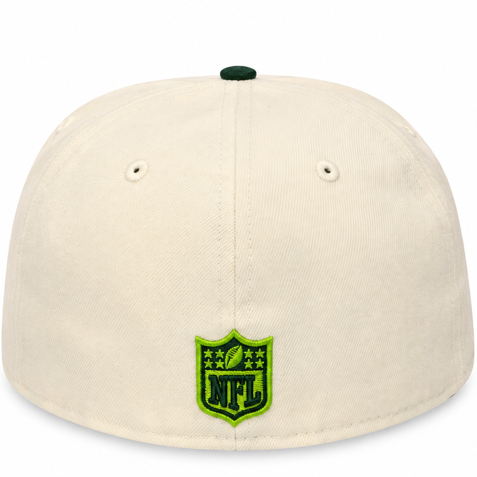 Las Vegas Raiders cream/green New Era 59FIFTY fitted hat - back view