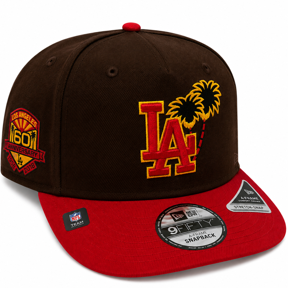 Los Angeles Dodgers brown and red 60th Anniversary New Era 9FIFTY A-Frame snapback hat - side view