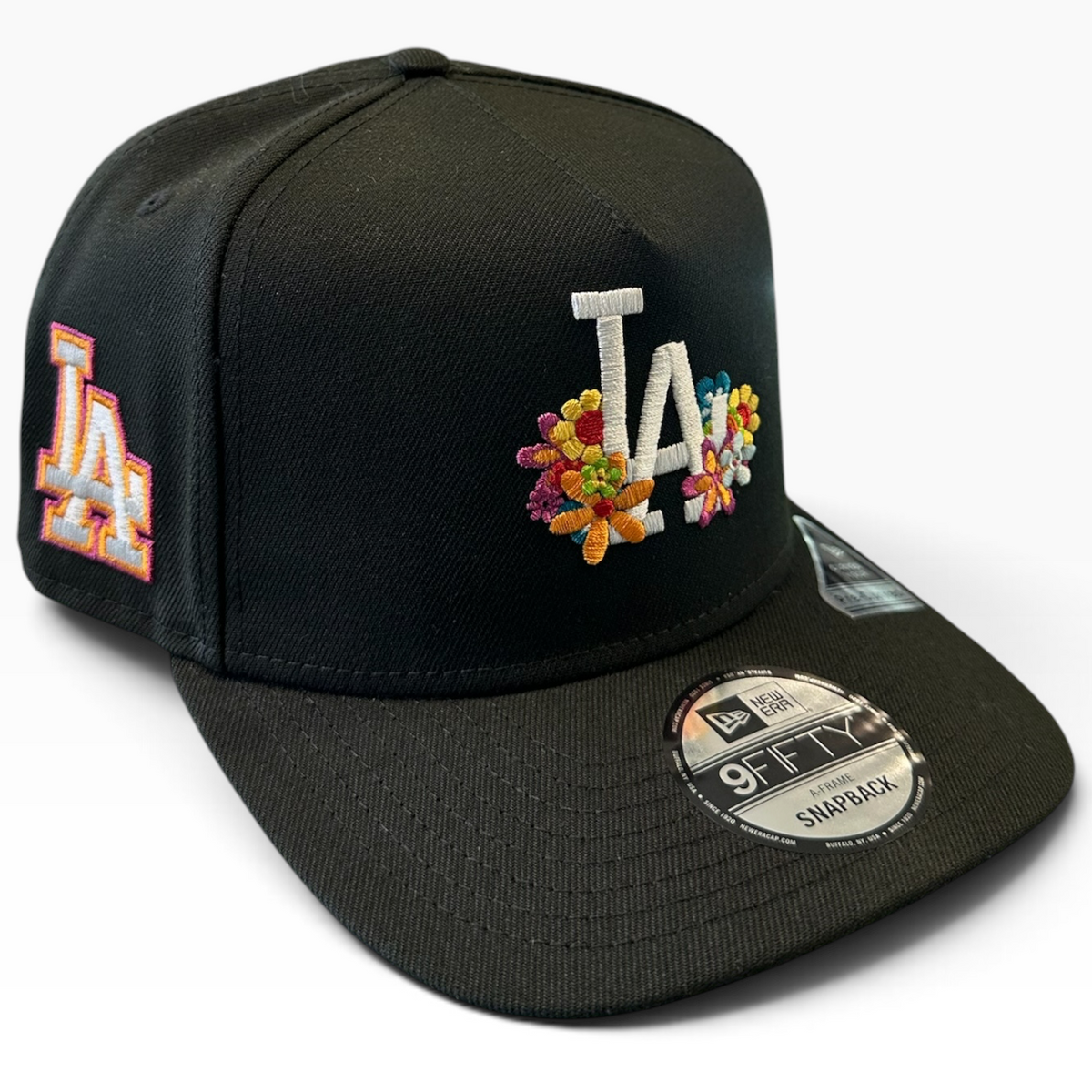 Los Angeles Dodgers Floral Black New Era 9FIFTY A-Frame snapback hat - front view