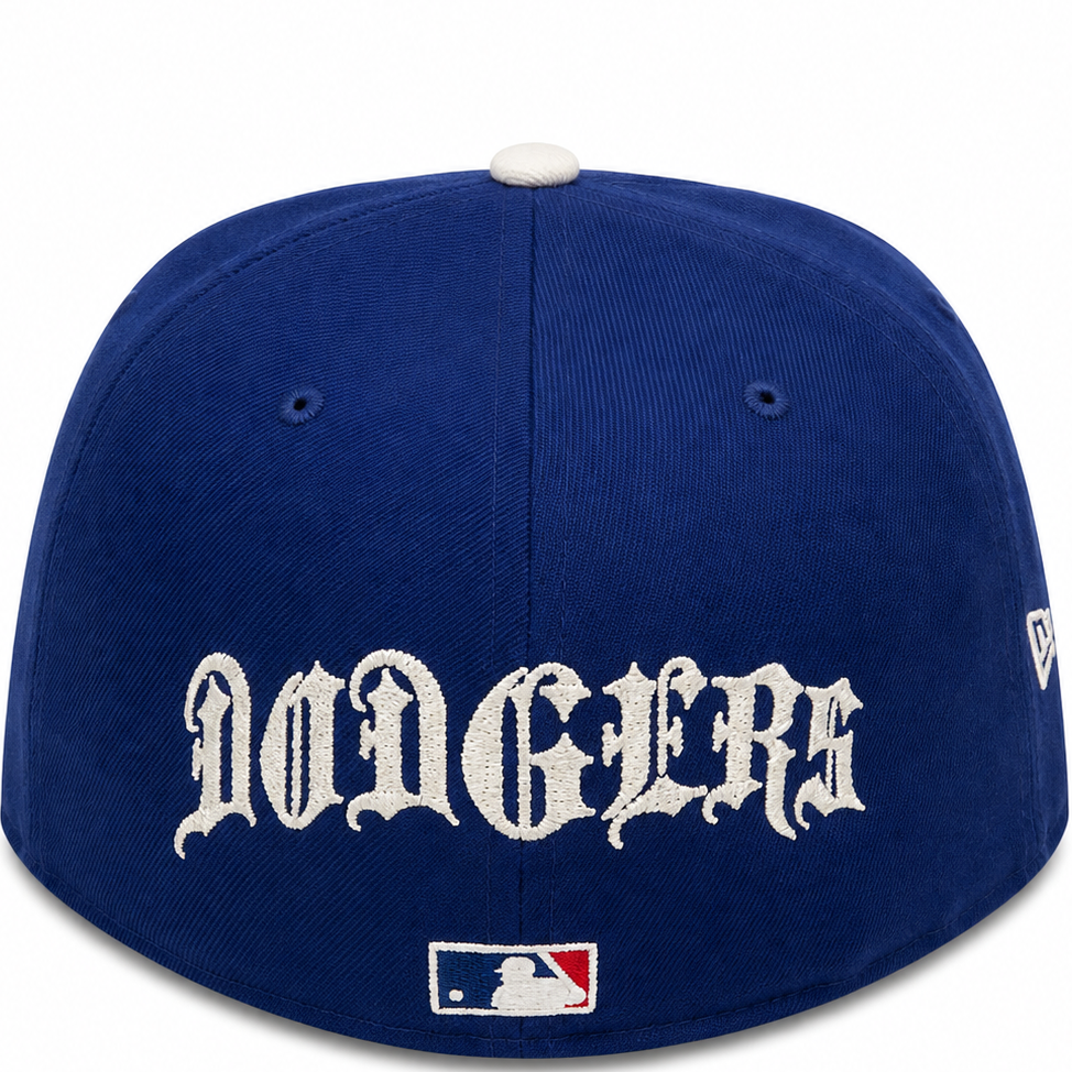 Los Angeles Dodgers royal blue and cream winged LA New Era 59FIFTY fitted hat - front view