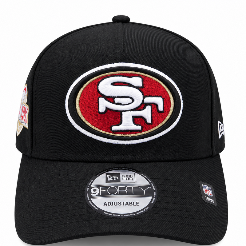 New Era San Francisco 49ers Super Bowl XXIX black 9FORTY A-Frame hat with SF logo - front view