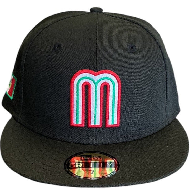 Mexico Baseball black tricolor M logo New Era 59FIFTY fitted hat - side view