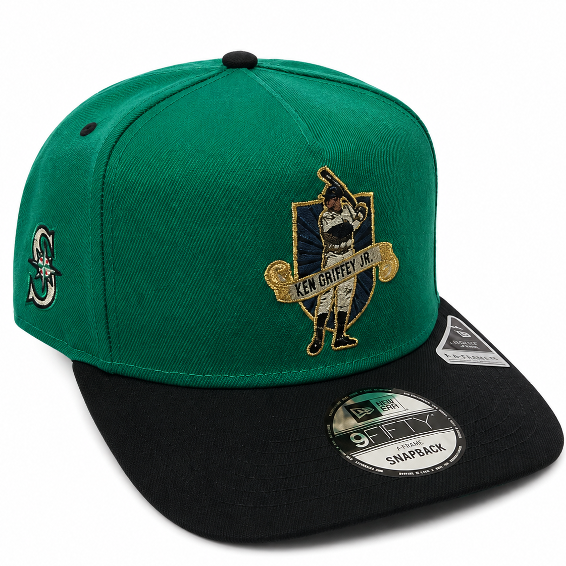 Seattle Mariners Ken Griffey Jr. green and black New Era 9FIFTY A-Frame snapback hat - side view