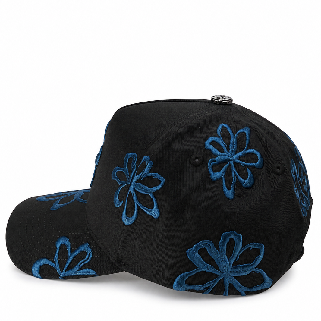 Black and blue LA floral cap - back view