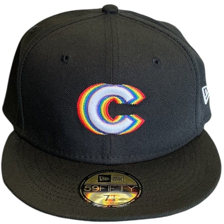 Chicago Cubs black rainbow logo New Era 59FIFTY fitted hat - side view