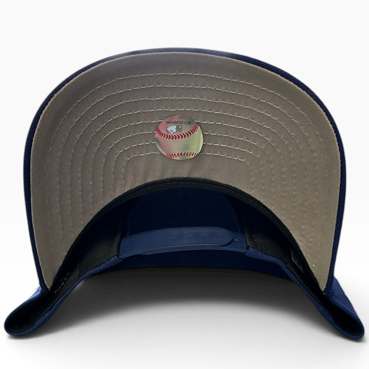 Los Angeles Dodgers script LA navy New Era 9FIFTY A-Frame snapback hat - undervisor detail
