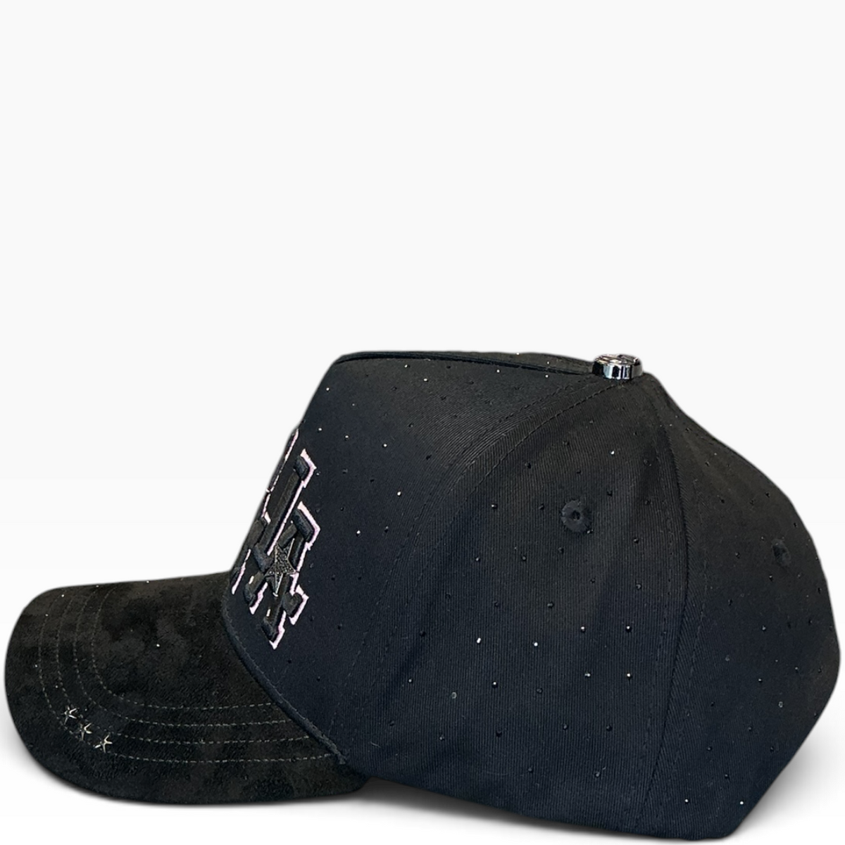 Black and pink LA star snapback with pink underbrim - detail view