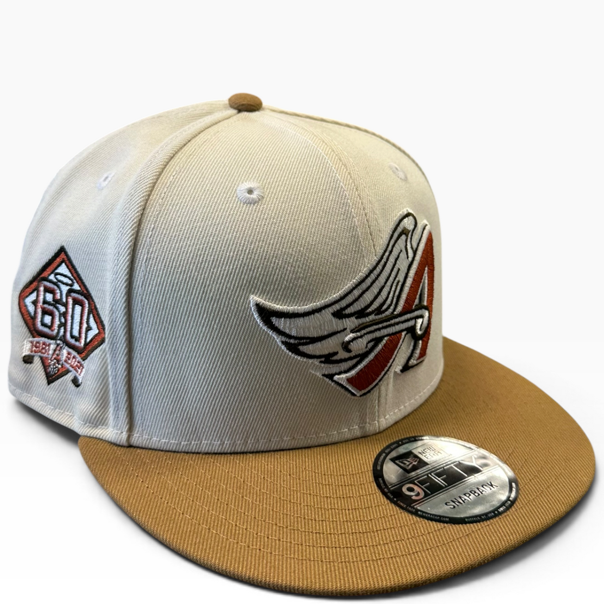 Angels cream snapback with 60th anniversary side patch - side view
