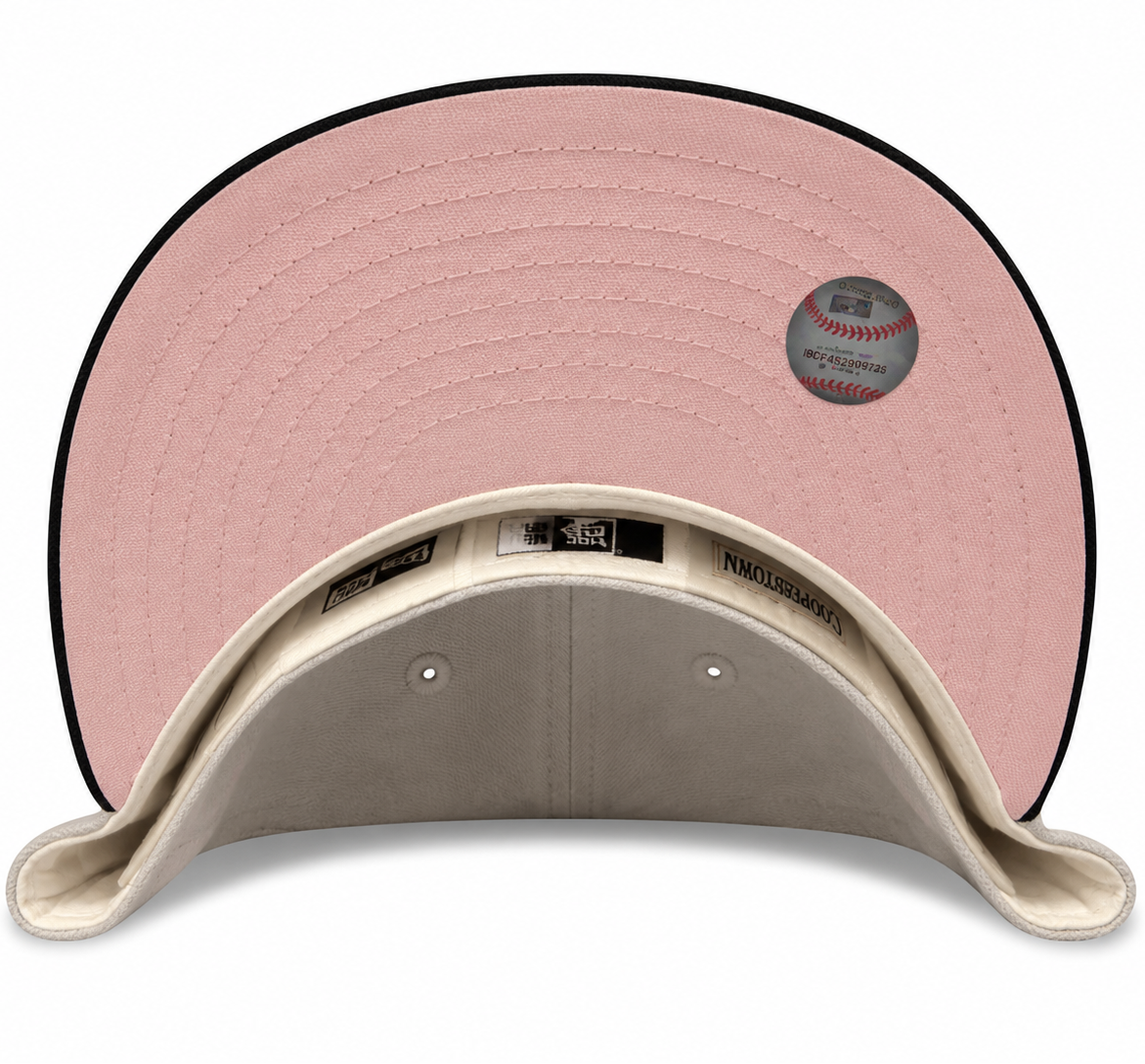 Philadelphia Phillies tan and navy New Era 59FIFTY fitted hat - detail view