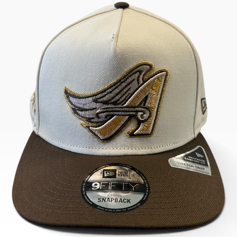Los Angeles Angels cream brown and gold New Era 9FIFTY A-Frame snapback hat - front view