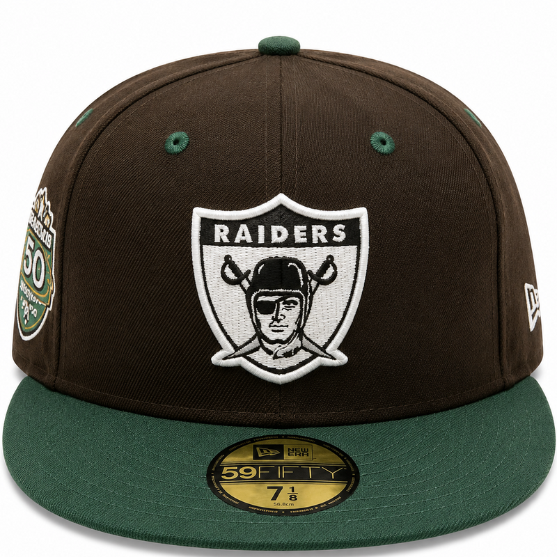 Las Vegas Raiders Brown & Green New Era 59FIFTY fitted hat - side view