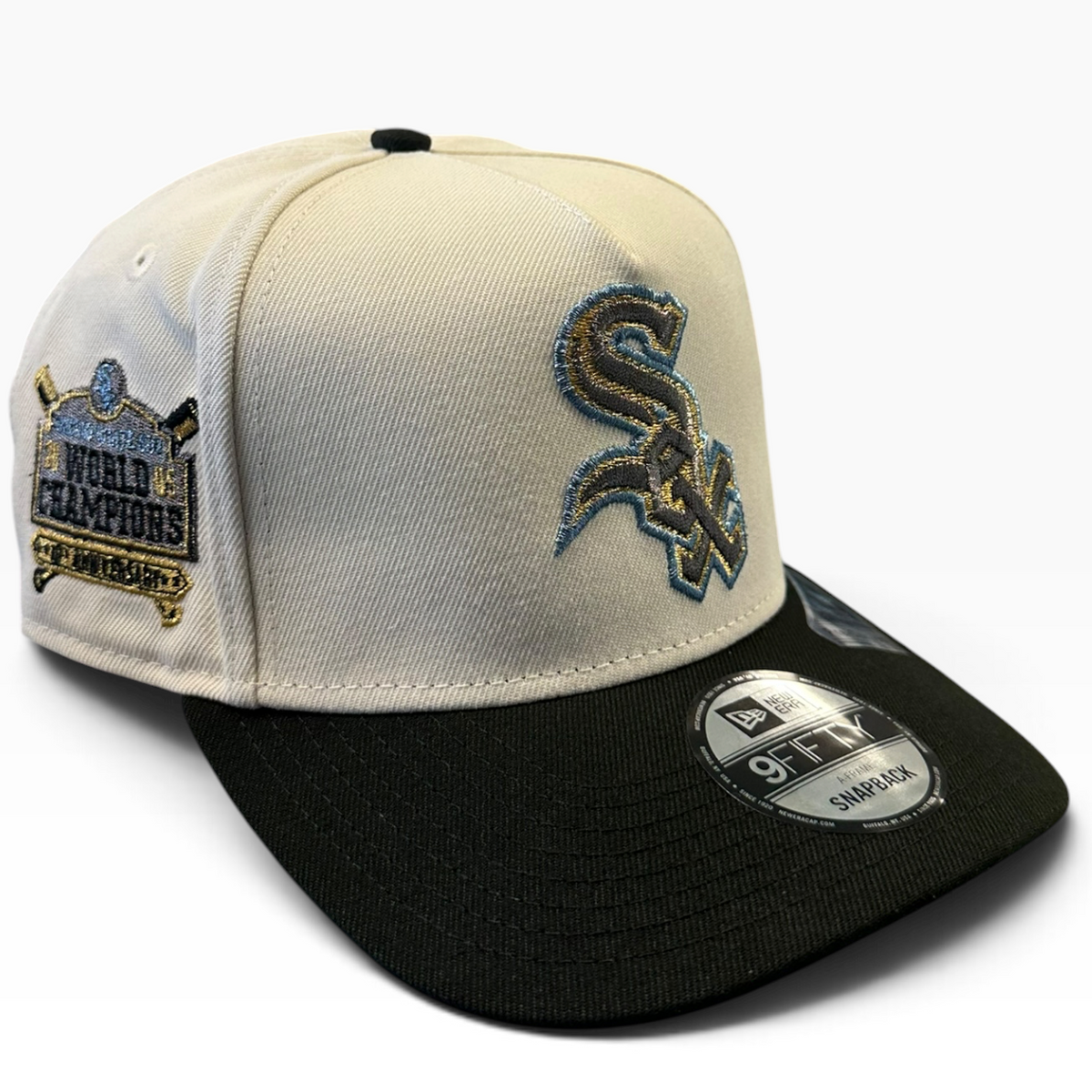 Chicago White Sox cream and black New Era 9FIFTY A-Frame snapback hat - front view