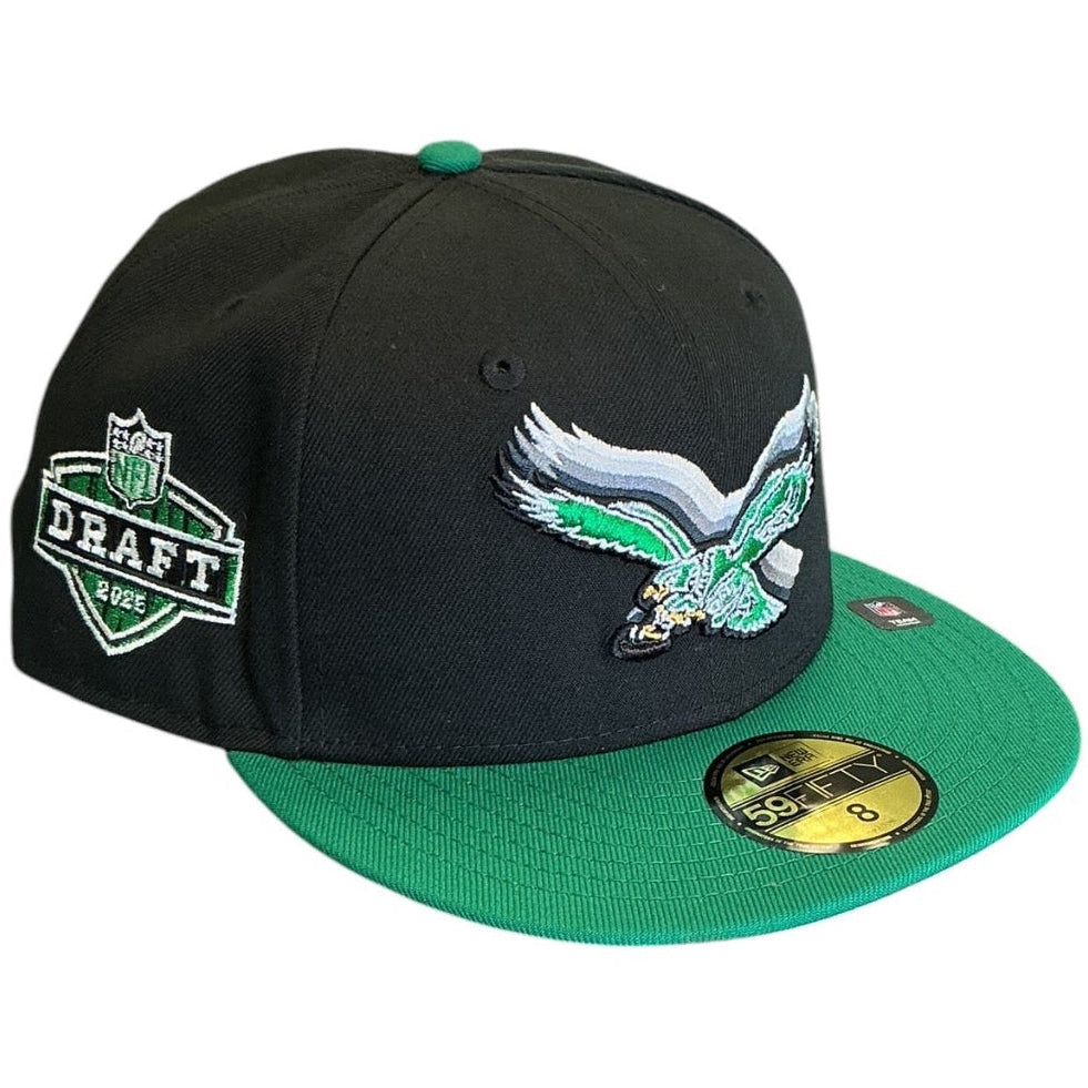 Philadelphia Eagles black and Kelly green NFL Draft New Era 59FIFTY fitted hat - back view