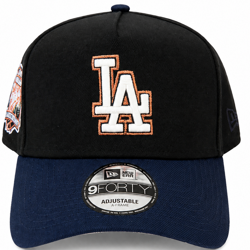 Dodgers black and navy A-Frame cap with anniversary side patch - side view