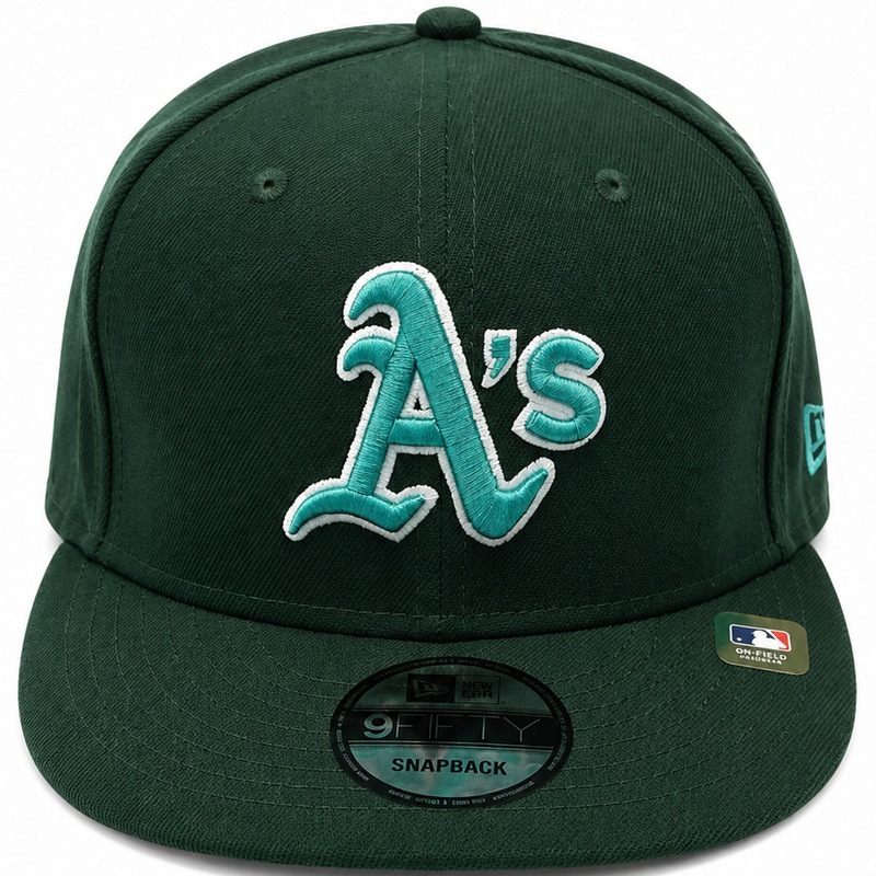 Oakland A's dark green snapback with teal underbrim - alternate view