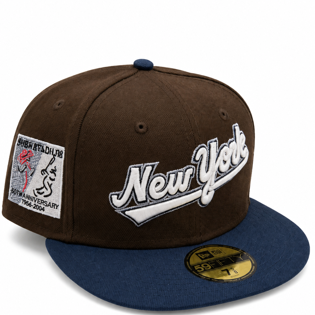 New York Yankees dark brown and navy New Era 59FIFTY fitted hat - side view