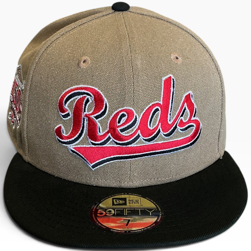 Cincinnati Reds Tan/Black New Era 59FIFTY fitted hat - back view