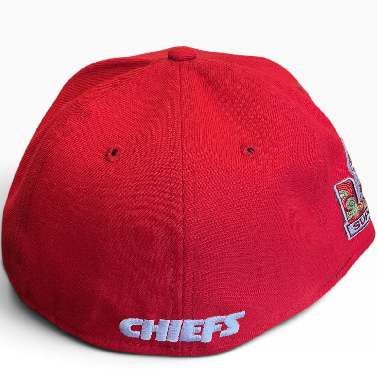 Kansas City Chiefs red Super Bowl LVIII Patch New Era 59FIFTY fitted hat - front view