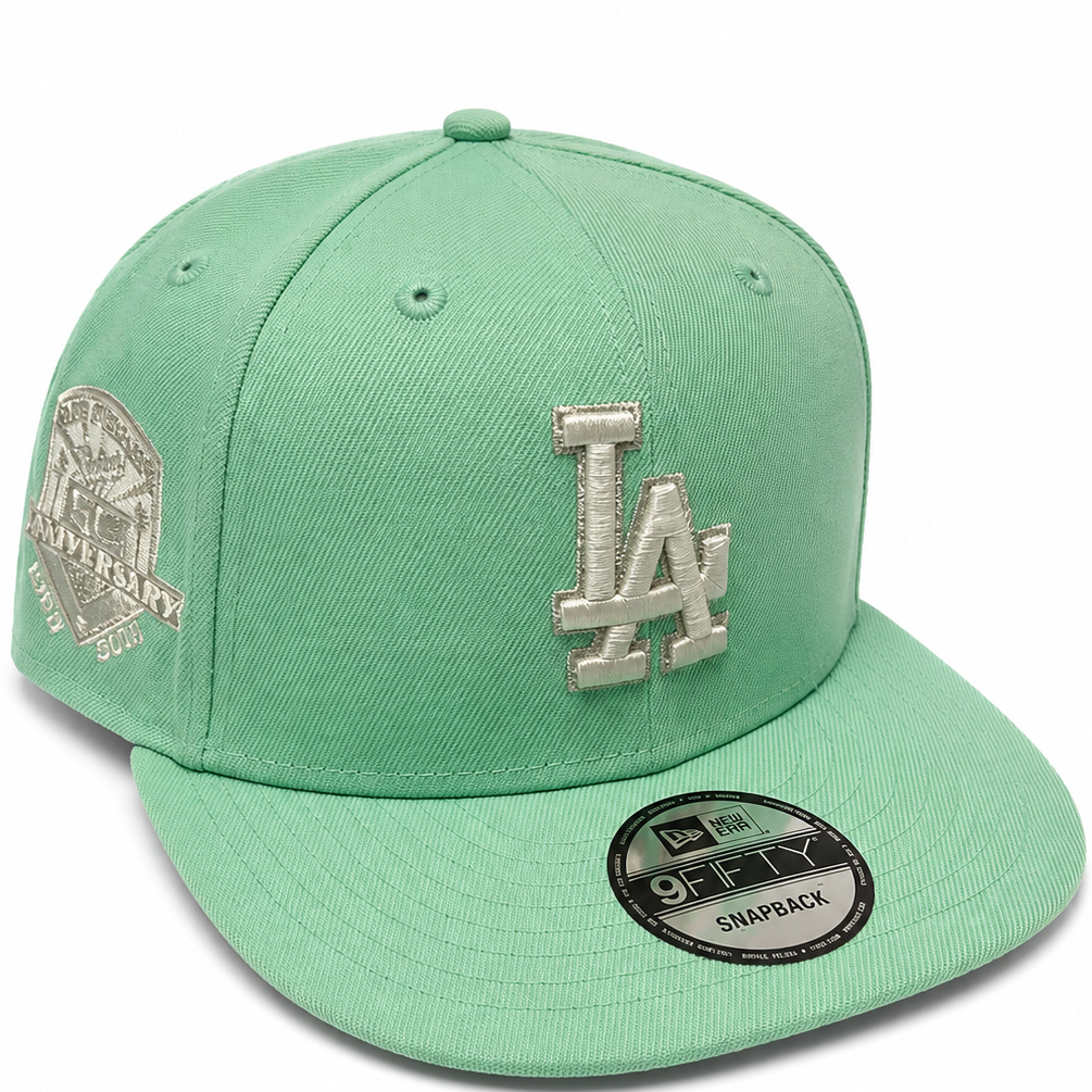 Dodgers mint green snapback with silver LA logo - alternate view