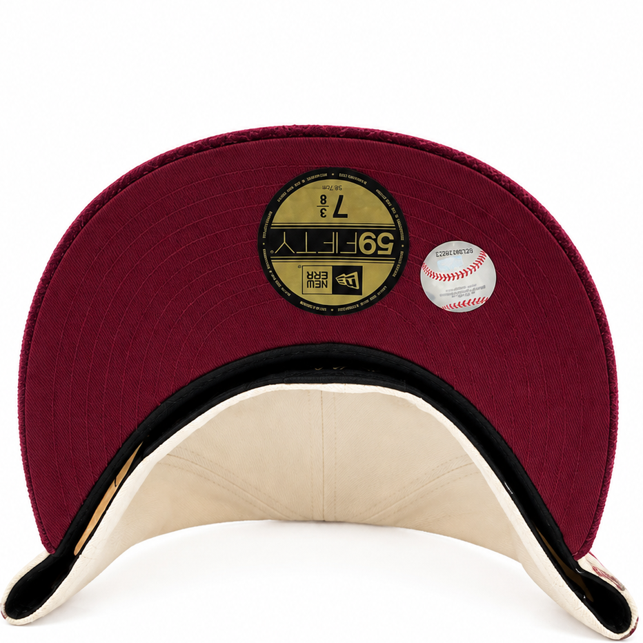 Los Angeles Dodgers cream and burgundy paisley New Era 59FIFTY fitted hat - back view