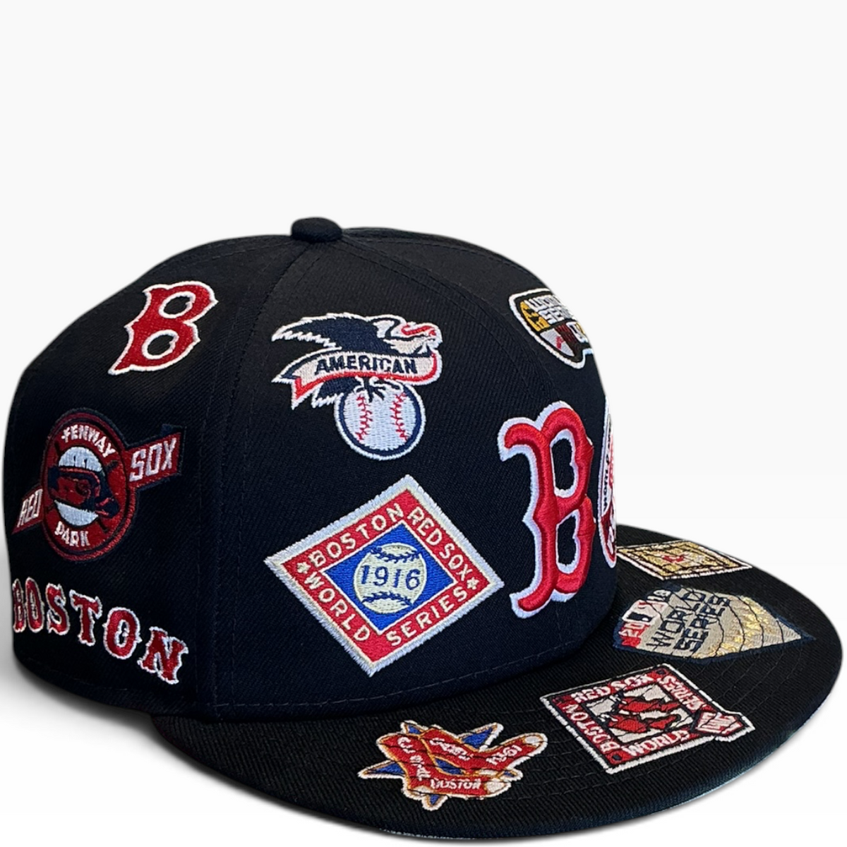 Boston Red Sox black World Series Patch Collection New Era 59FIFTY fitted hat - back view