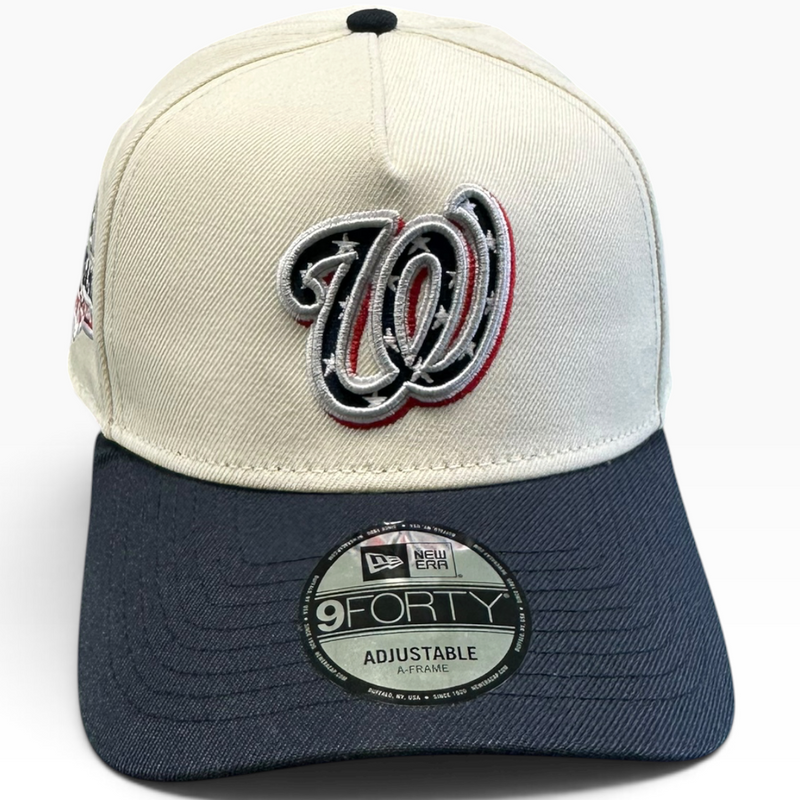 Washington Nationals cream and navy New Era 9FORTY A-Frame adjustable hat - front view