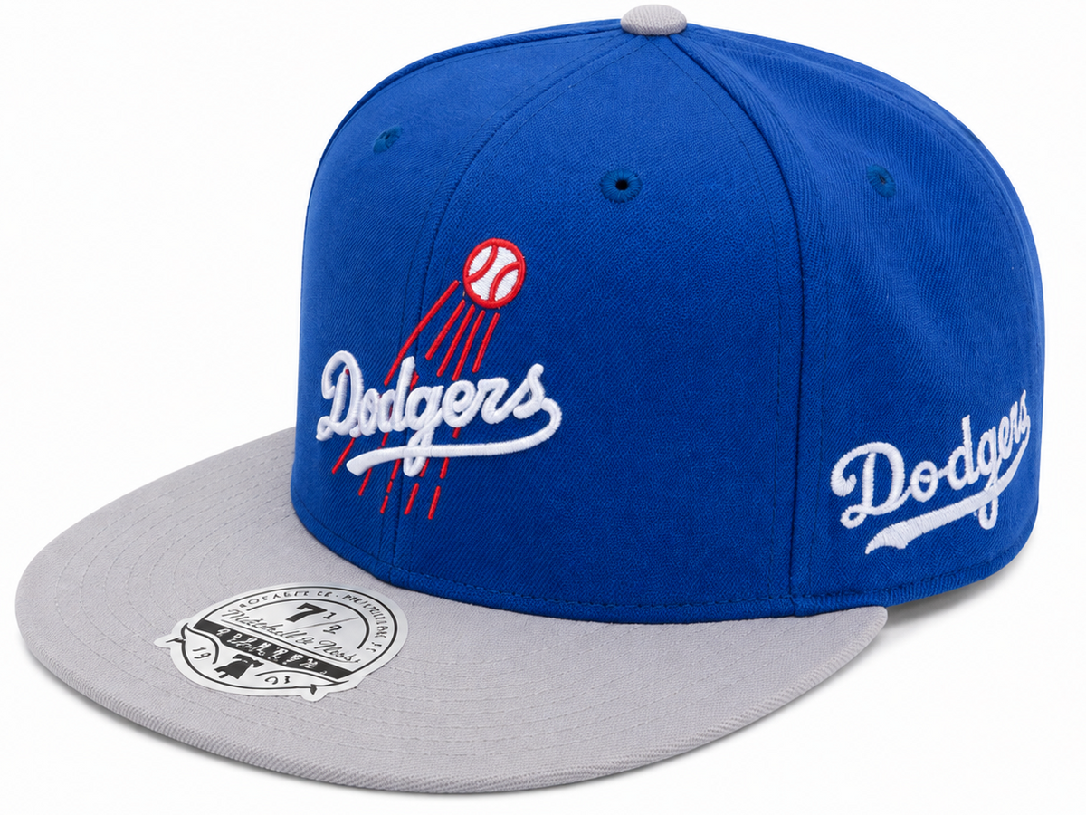 Los Angeles Dodgers Mitchell & Ness blue and gray fitted hat – view 2
