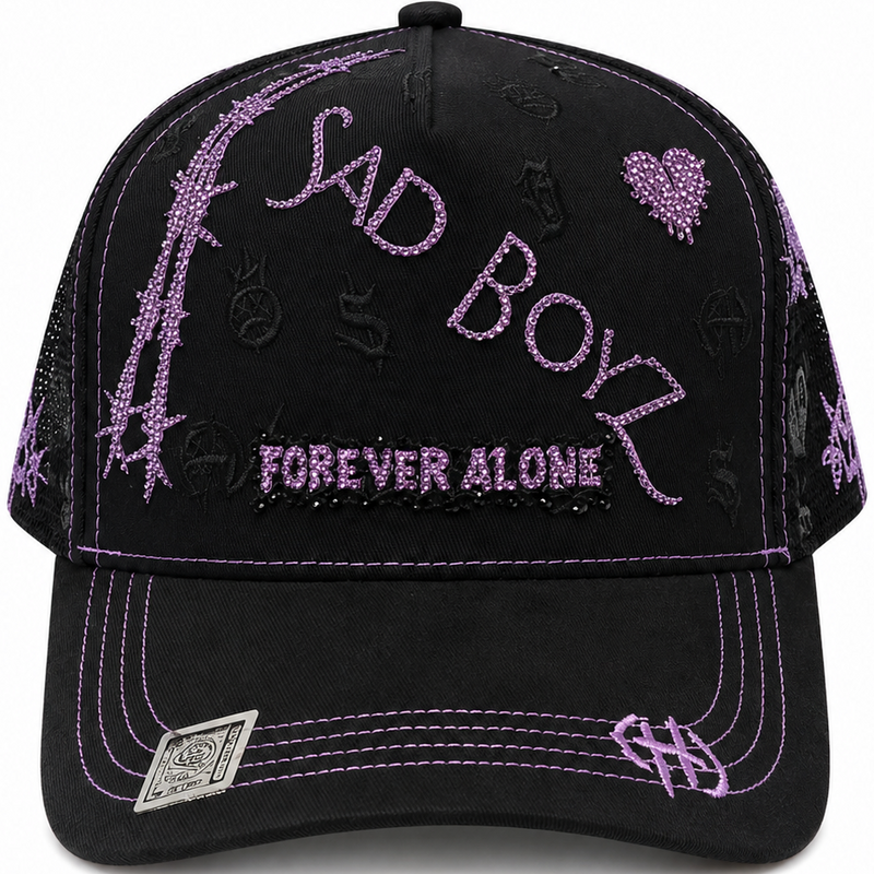 Sad Boyz Forever Alone Black & Purple Snapback Hat – front view