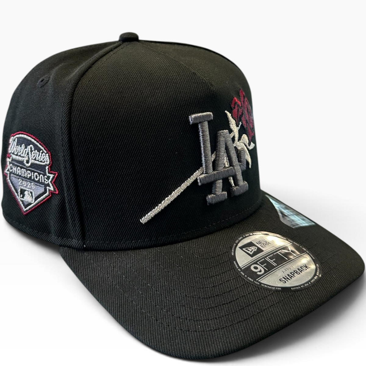 LA Rose Black New Era 9FIFTY A-Frame snapback hat - front view