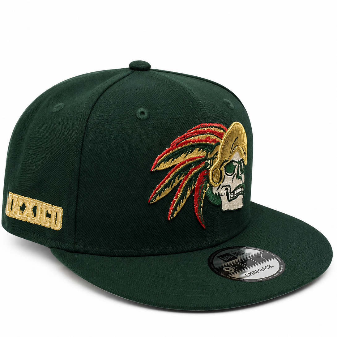 Aztec warrior skull green snapback - side view