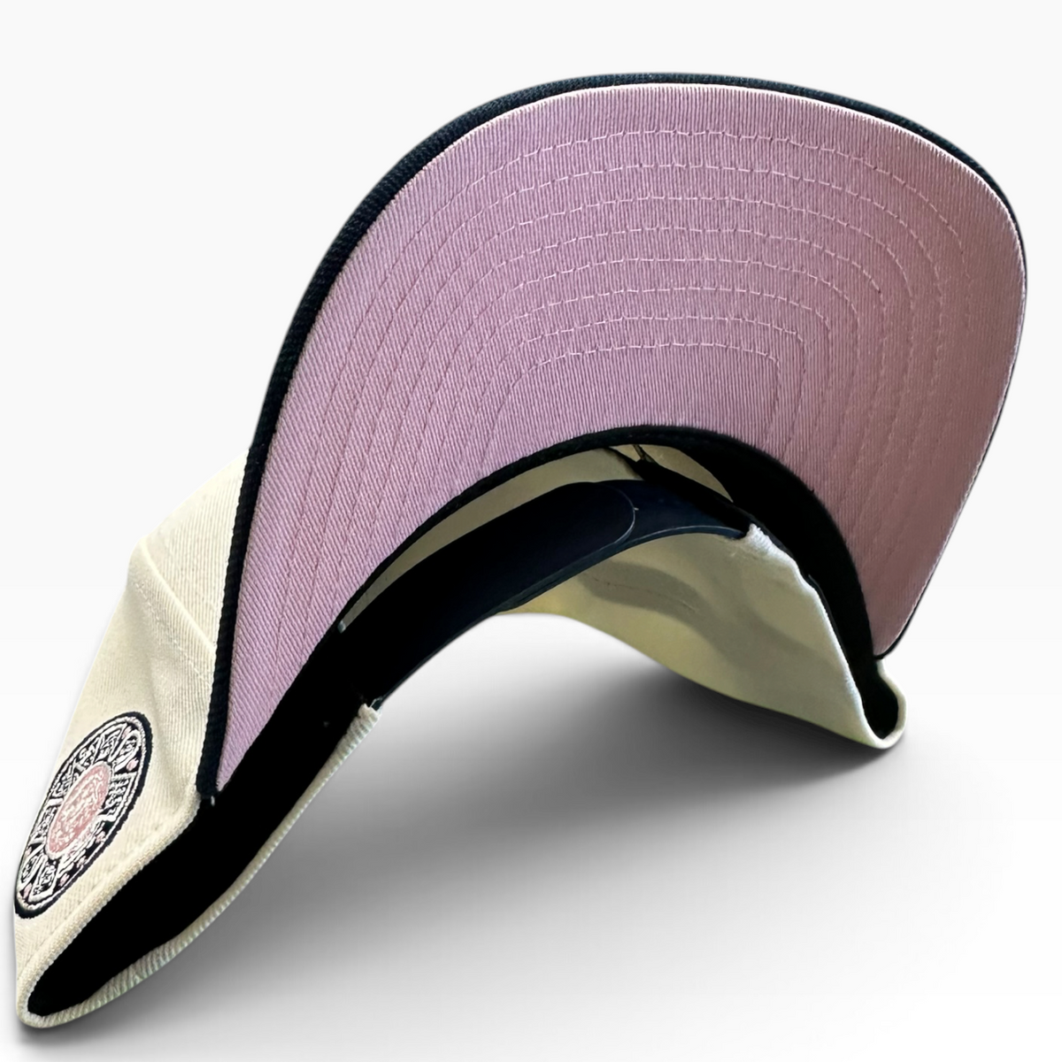 Native Skull Headdress cream navy and pink New Era 9FIFTY A-Frame snapback hat - front view
