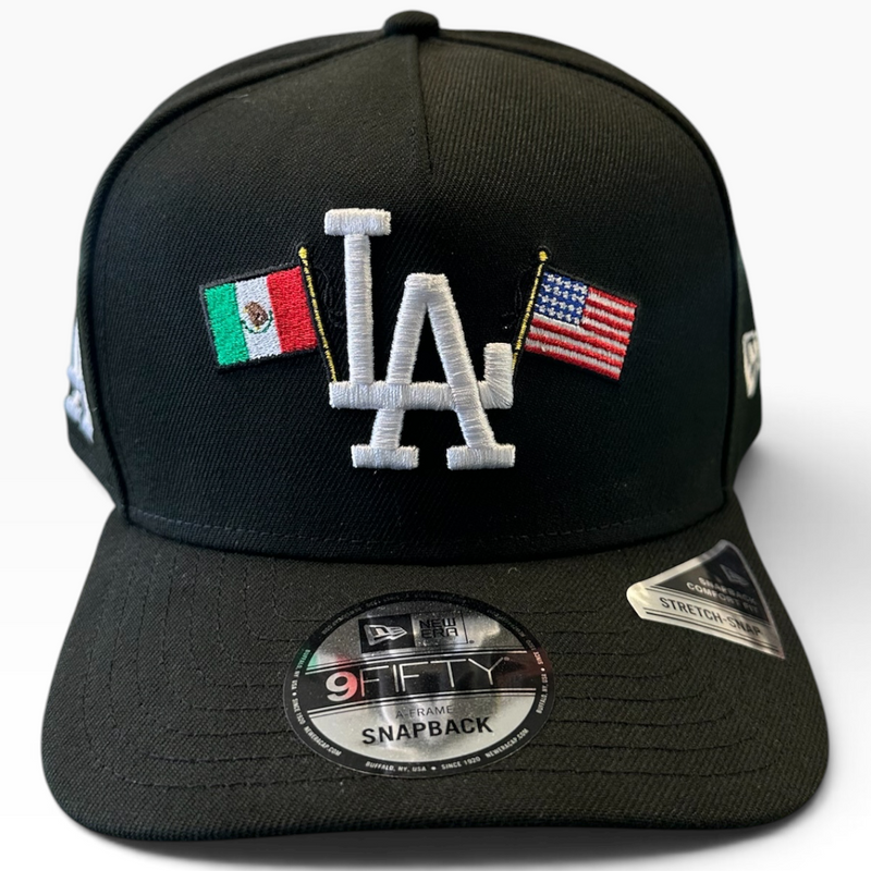 Los Angeles Dodgers Mexico & USA Flags Black New Era 9FIFTY A-Frame snapback hat - side view