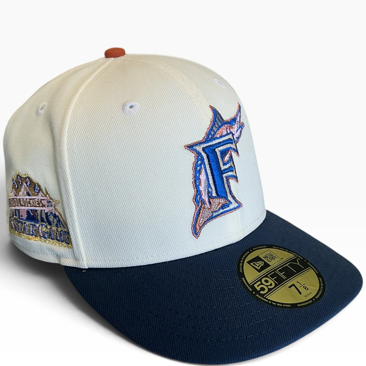 Florida Marlins Cooperstown Cream & Navy New Era 59FIFTY fitted hat - front view