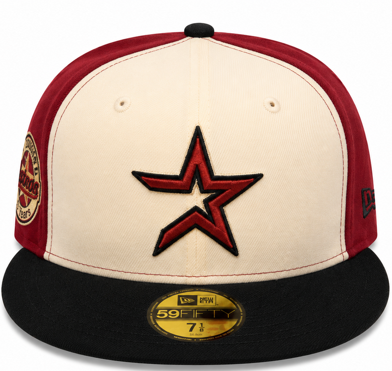 Houston Astros cream/maroon New Era 59FIFTY fitted hat - front view
