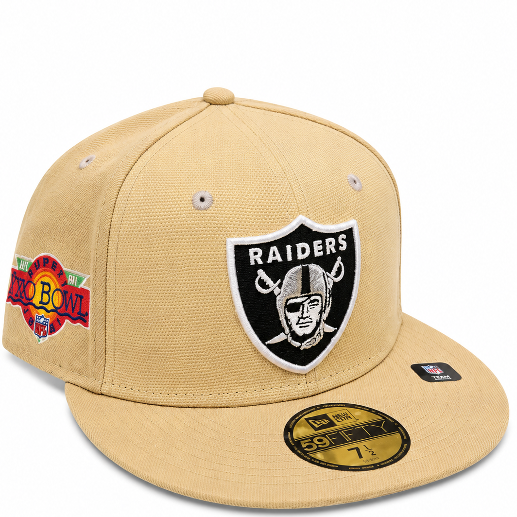 Las Vegas Raiders tan New Era 59FIFTY fitted hat - side view