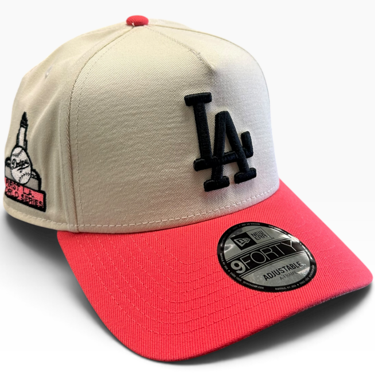 Los Angeles Dodgers cream and red New Era 9FORTY A-Frame adjustable hat - front view