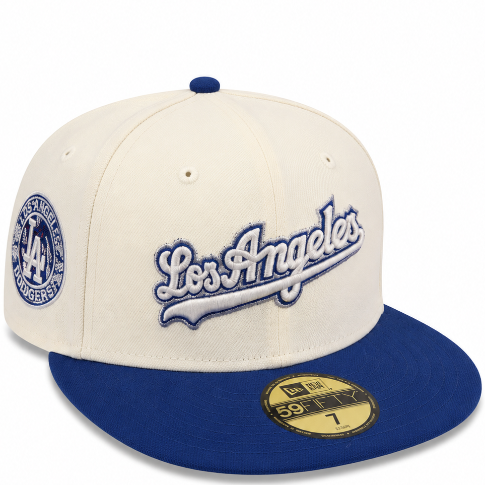 Los Angeles Dodgers Cream/Royal Blue New Era 59FIFTY fitted hat - front view