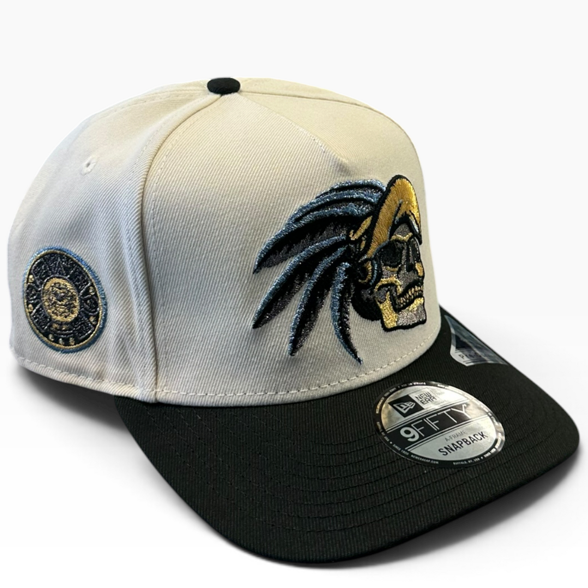 Skull Warrior cream and black New Era 9FIFTY A-Frame snapback hat - front view